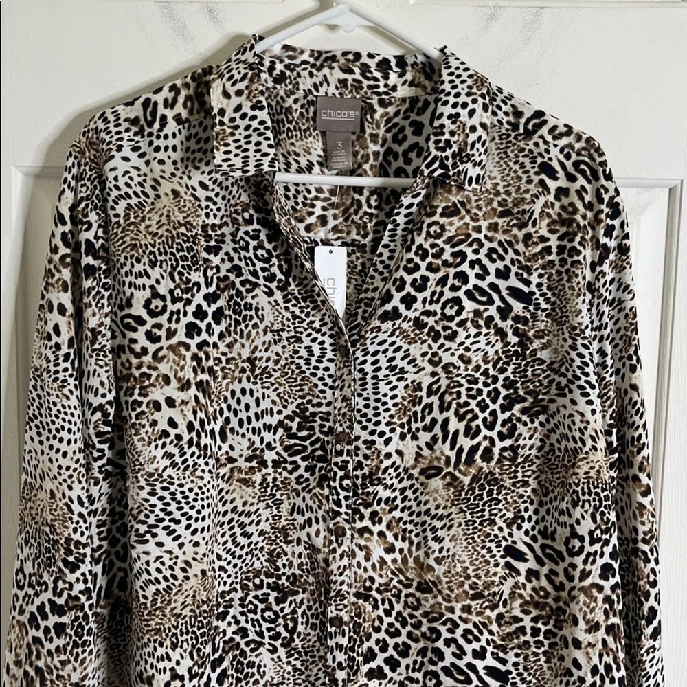 Chico's Alluring Animal Silky Chic Tunic Top Blouse Classic Camel size 3/XL NWT - Picture 2 of 10